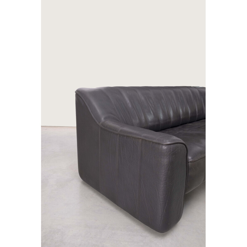 Black leather 3-seater sofa by De Side, model 44