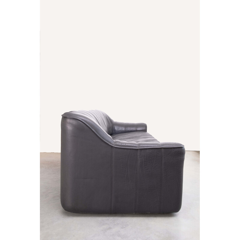 Black leather 3-seater sofa by De Side, model 44