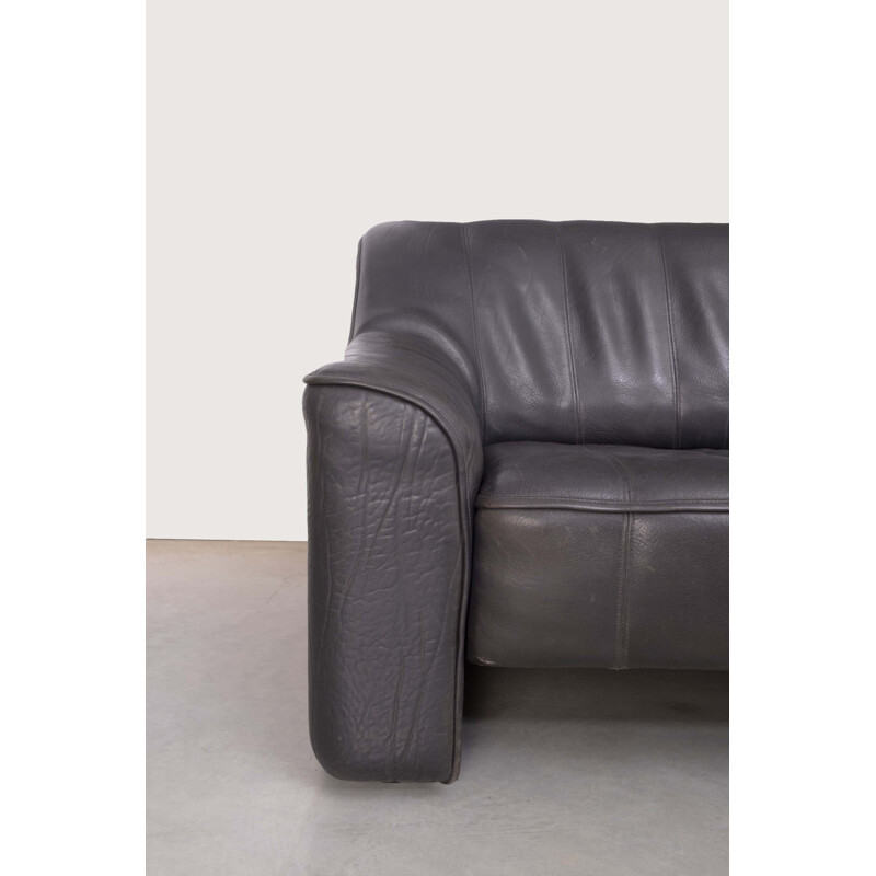 Black leather 3-seater sofa by De Side, model 44