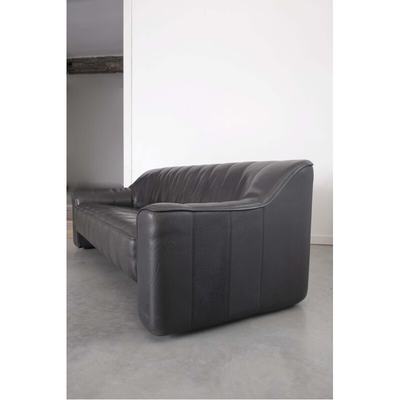 Black leather 3-seater sofa by De Side, model 44