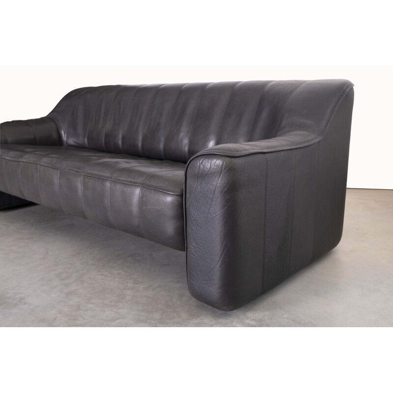 Black leather 3-seater sofa by De Side, model 44