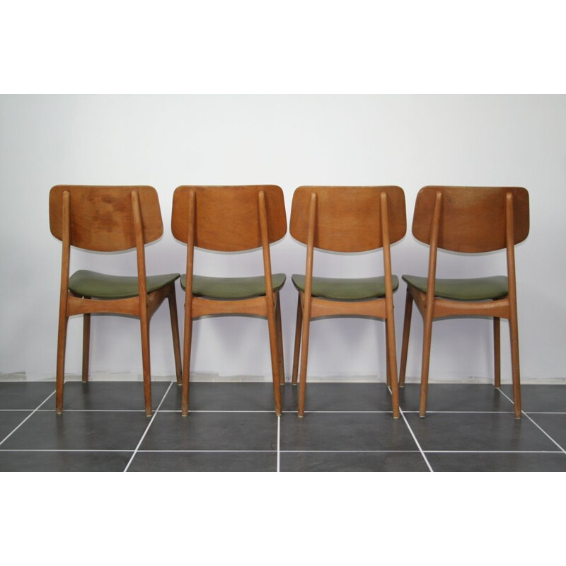 Set of 4 green chairs in beechwood