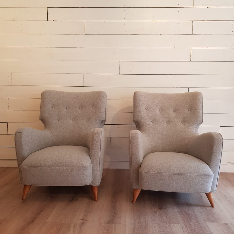 Pair of gray armchairs by Henri Caillon for Erton