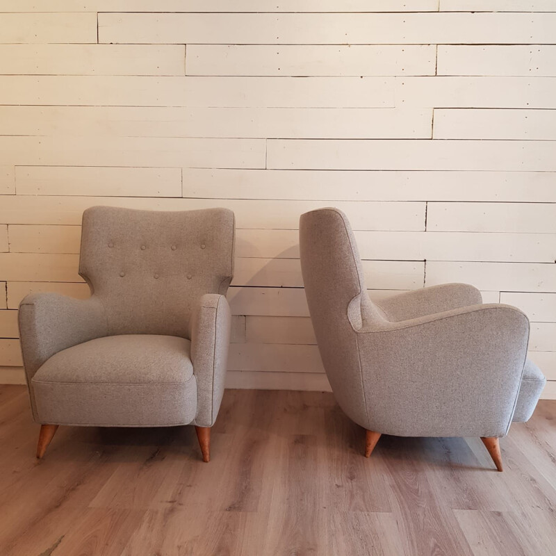 Pair of gray armchairs by Henri Caillon for Erton