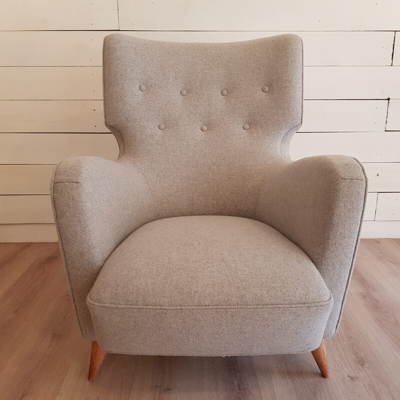 Pair of gray armchairs by Henri Caillon for Erton