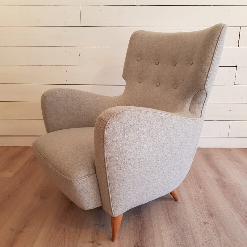 Pair of gray armchairs by Henri Caillon for Erton