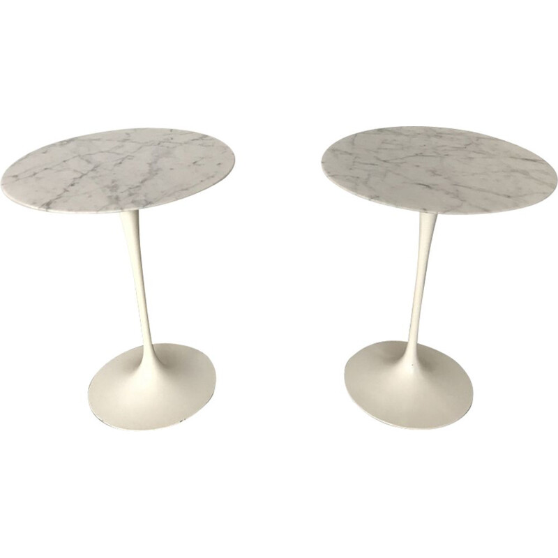 Pair of vintage side tables for Knoll in marble and aluminium