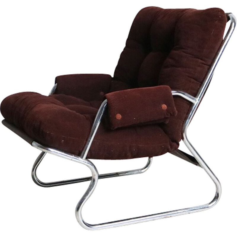 Vintage Danish lounge chair with chromed structure