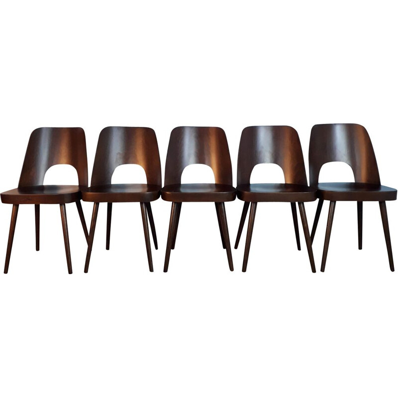 Set of 5 chairs in walnut by Oswald Haerdtl for TON