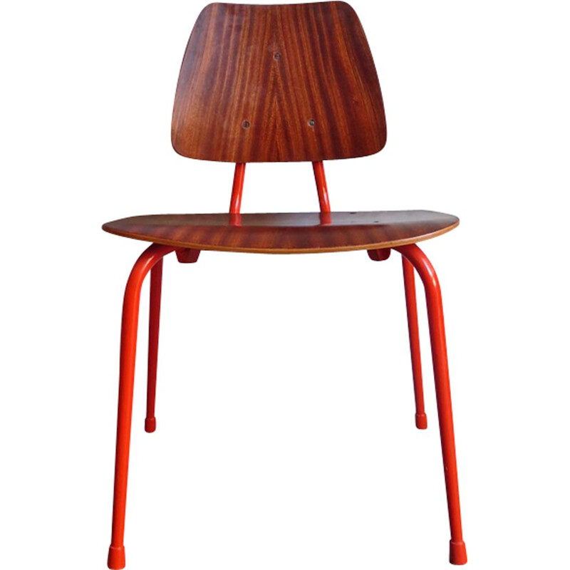 Orange children chair in metal and wood
