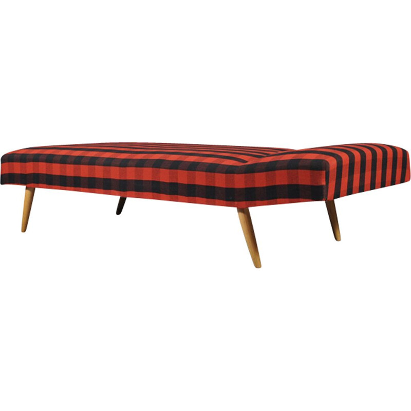 Vintage german black and red daybed in wool and beechwood 1970