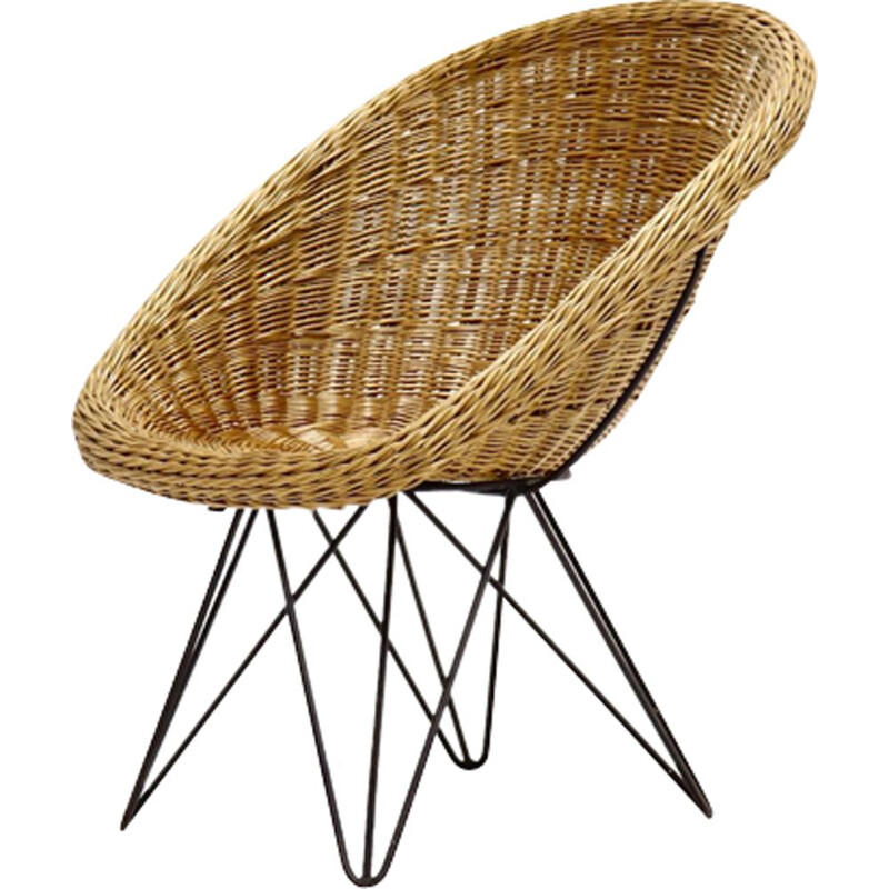 Vintage rattan and steel armchair 1960