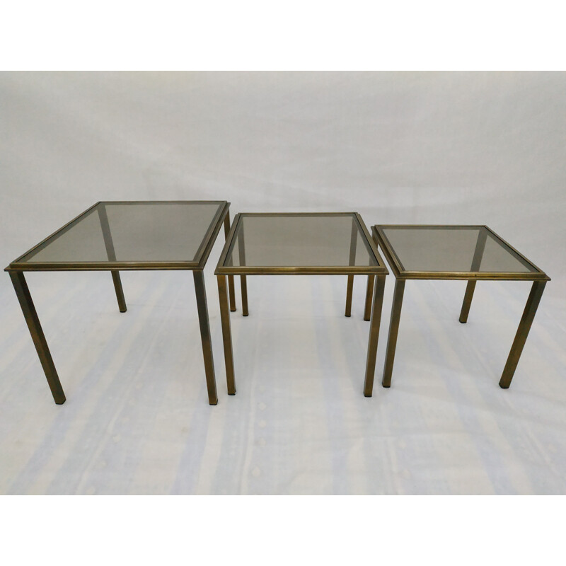 Set of 3 nesting tables in brass
