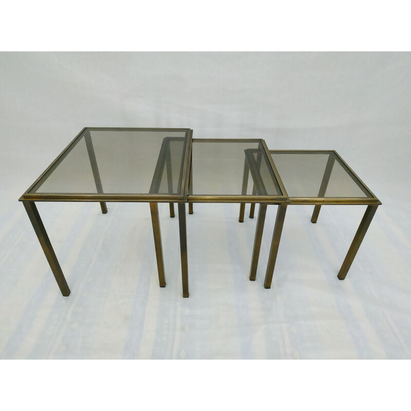 Set of 3 nesting tables in brass