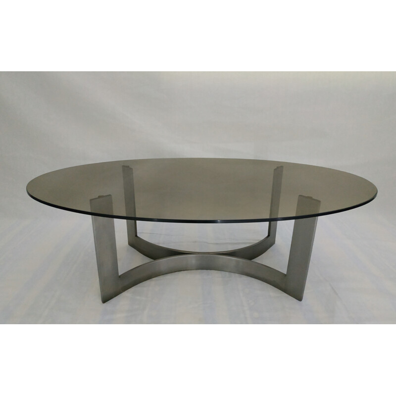 Vintage steel and smoked glass coffee table