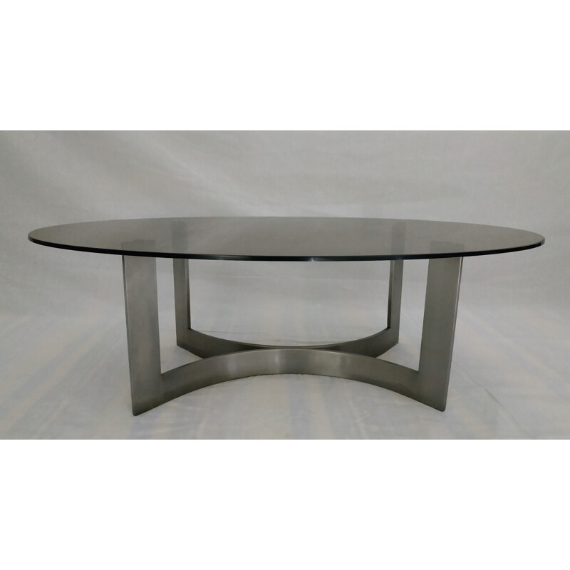 Vintage steel and smoked glass coffee table