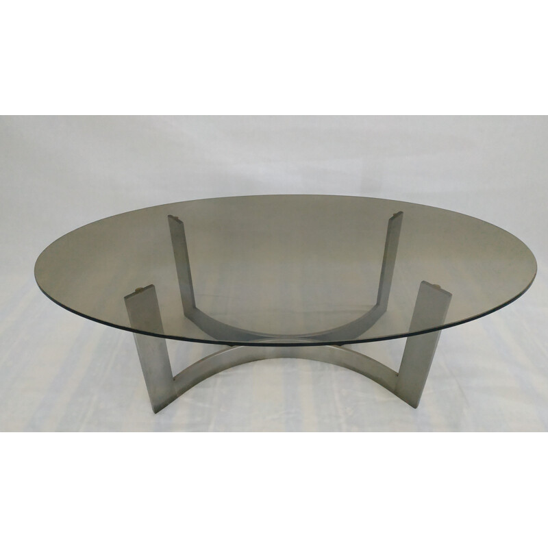 Vintage steel and smoked glass coffee table