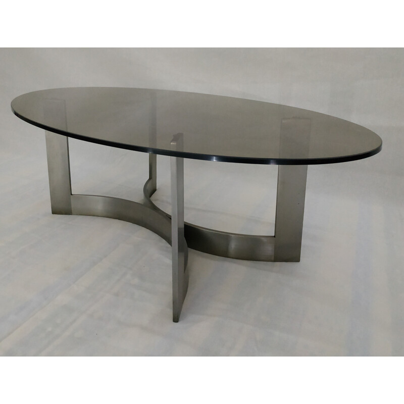 Vintage steel and smoked glass coffee table