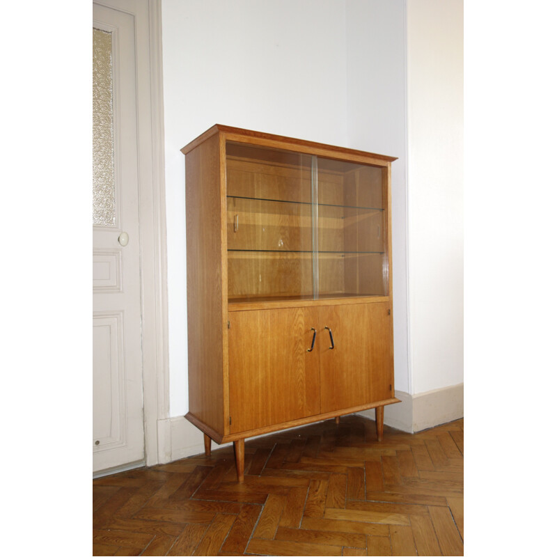 Vintage oak and glass bookcase