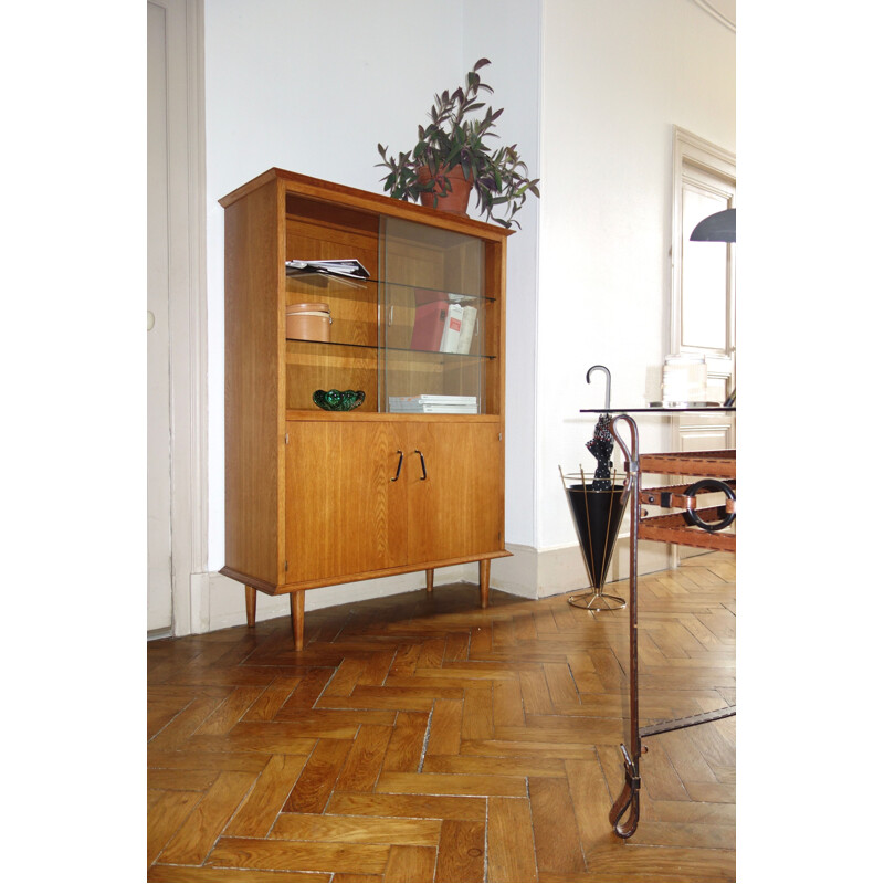 Vintage oak and glass bookcase