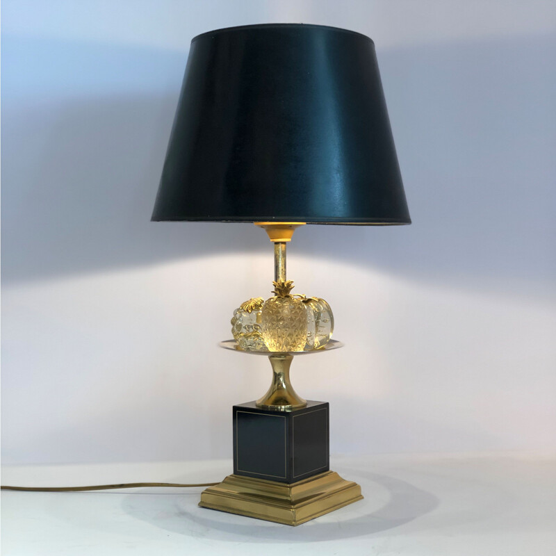 Crystal and brass table lamp for Maison Charles