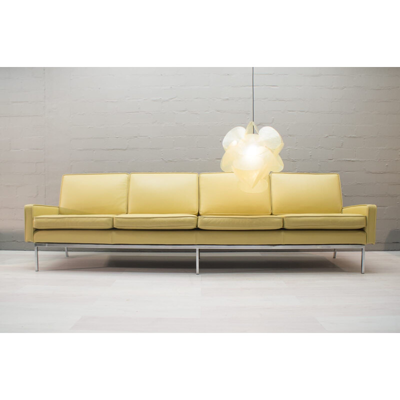 Beige leather 4-seater sofa by Florence Knoll