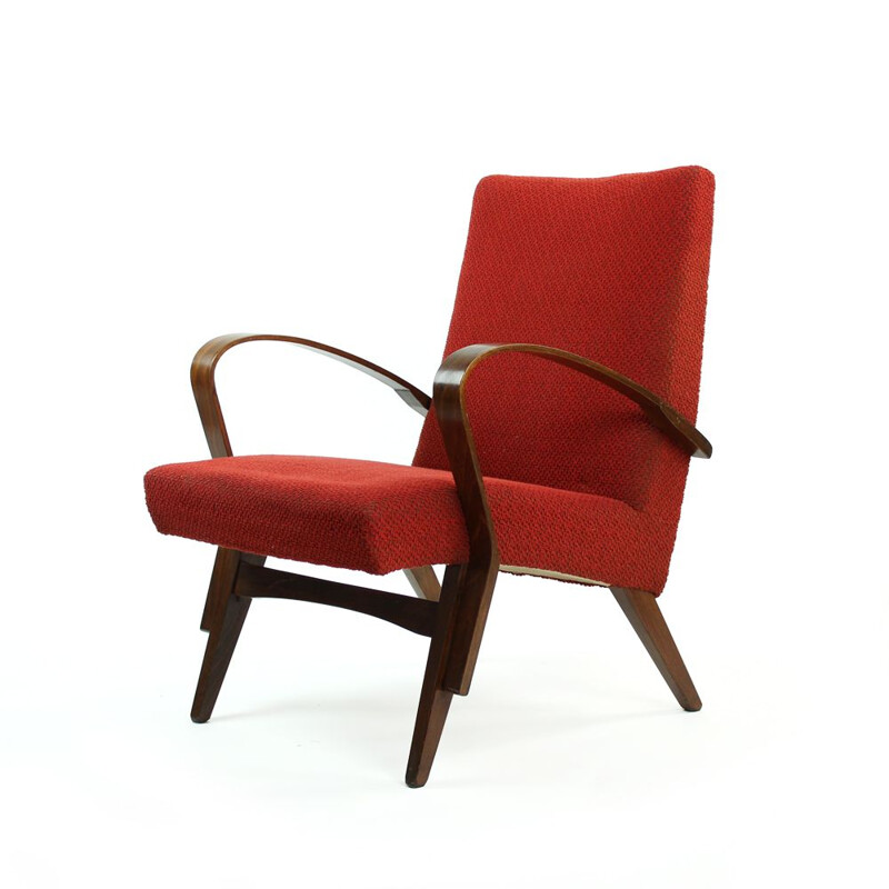 Vintage bentwood armchair in original red fabric