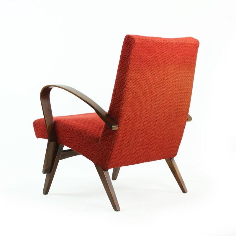 Vintage bentwood armchair in original red fabric
