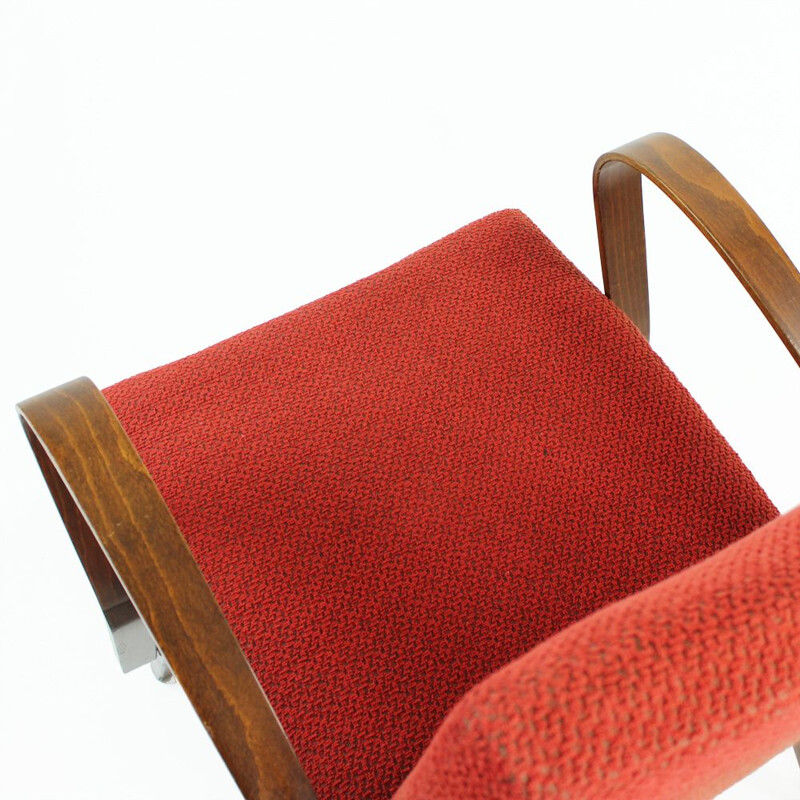 Vintage bentwood armchair in original red fabric