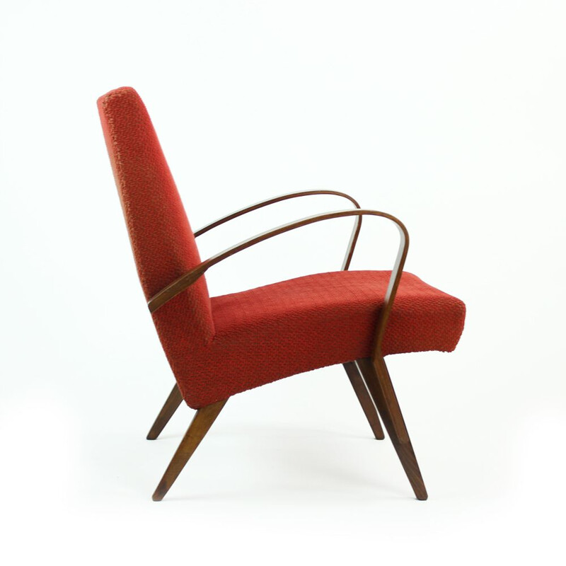 Vintage bentwood armchair in original red fabric