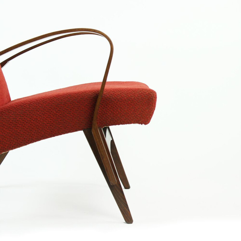 Vintage bentwood armchair in original red fabric