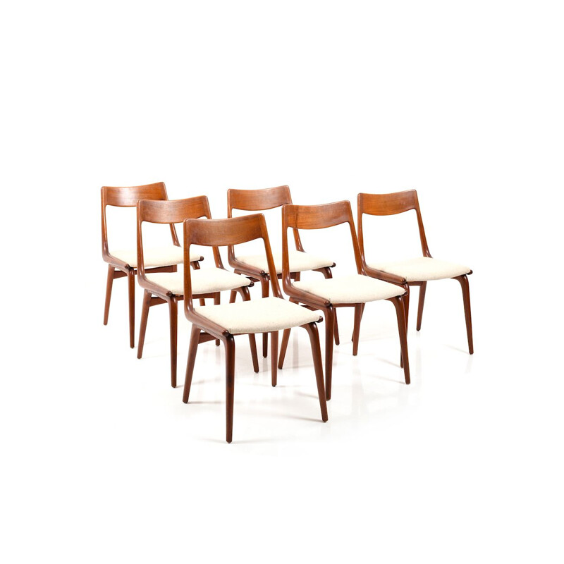 Set of 6 vintage boomerang teak chairs by Alfred Christensen