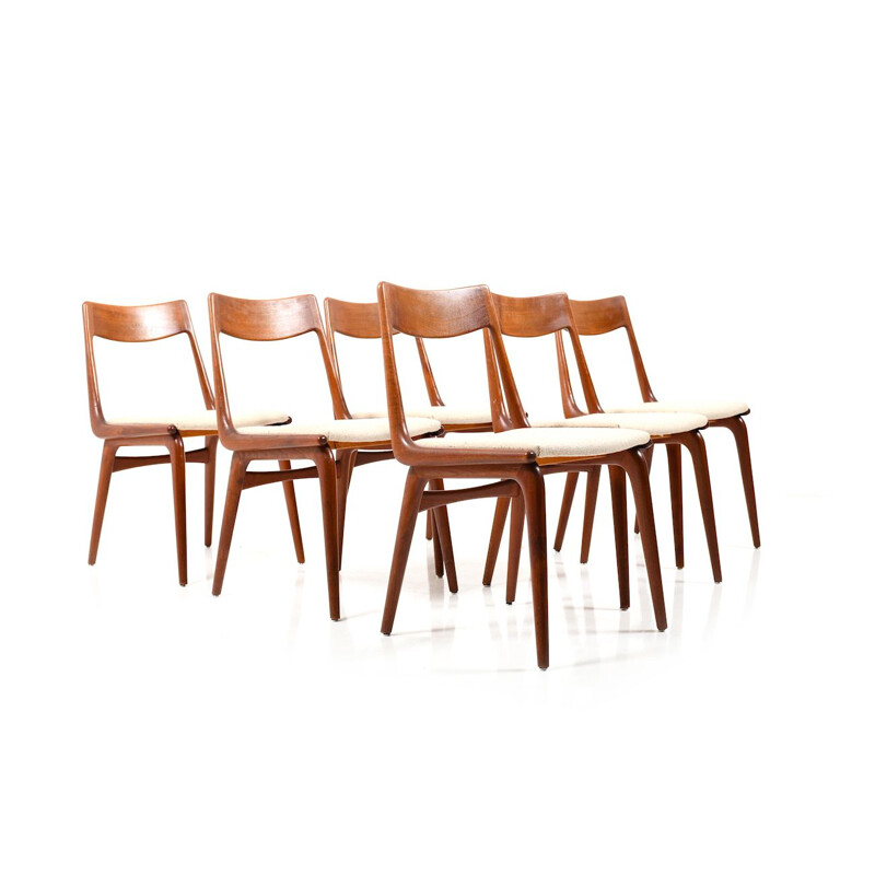 Set of 6 vintage boomerang teak chairs by Alfred Christensen