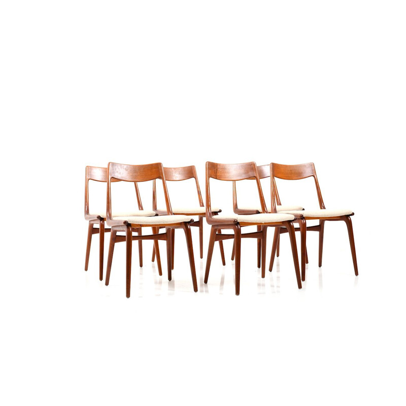 Set of 6 vintage boomerang teak chairs by Alfred Christensen