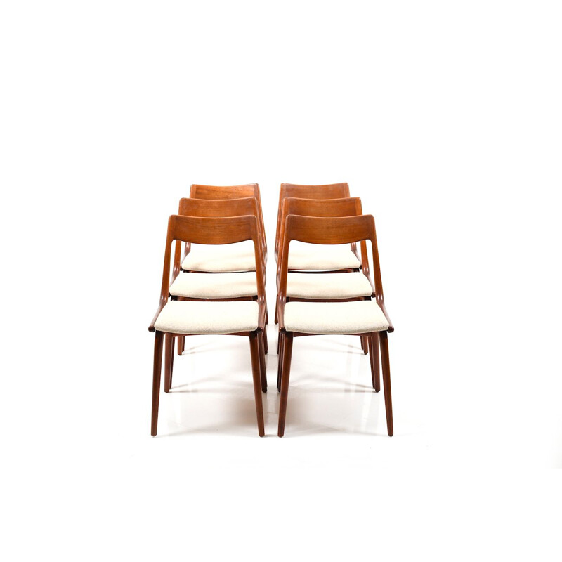 Set of 6 vintage boomerang teak chairs by Alfred Christensen