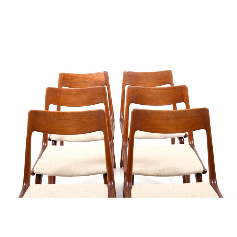 Set of 6 vintage boomerang teak chairs by Alfred Christensen