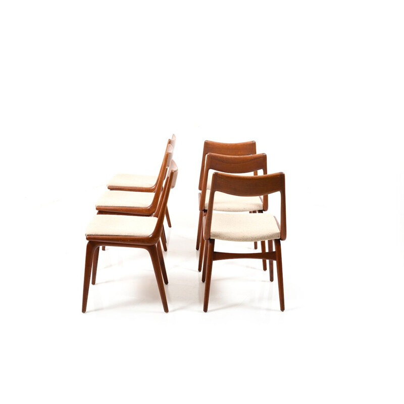 Suite de 6 chaises vintage en teck boomerang par Alfred Christensen