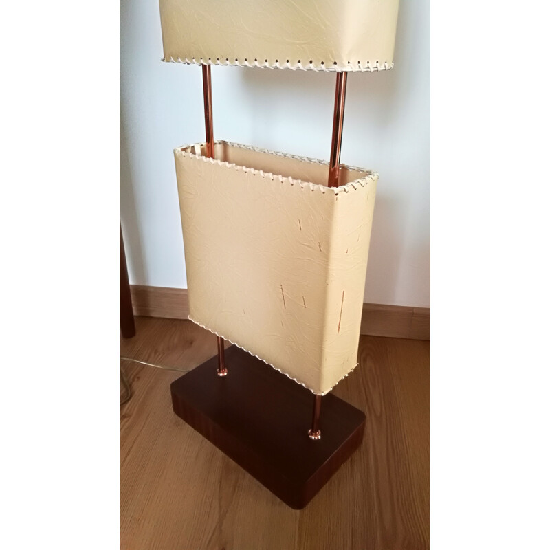 Vintage teak and copper floor lamp