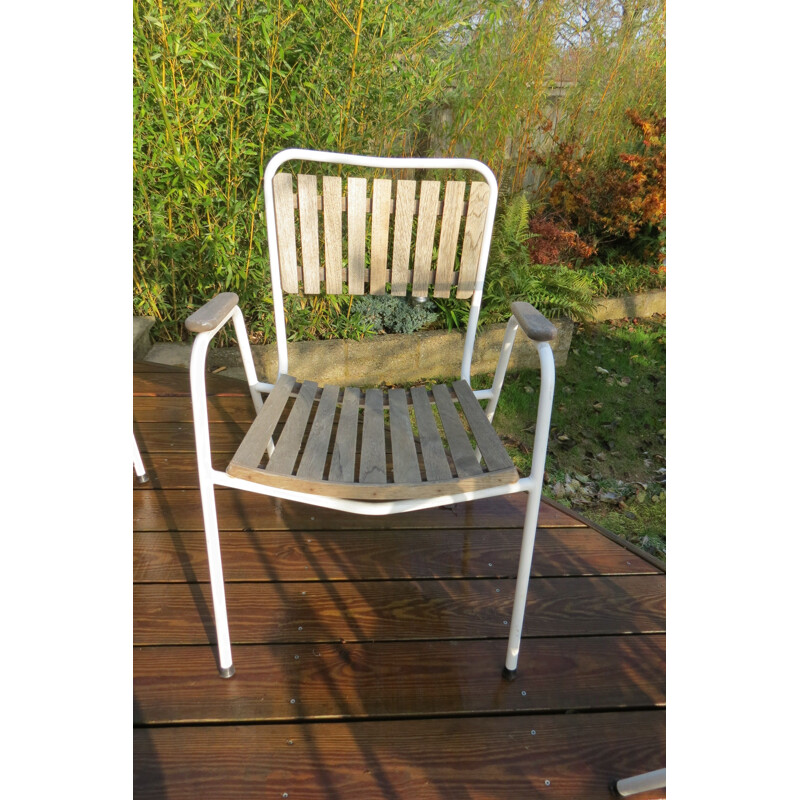 Set of 6 vintage Danish Daneline teak stacking garden chairs