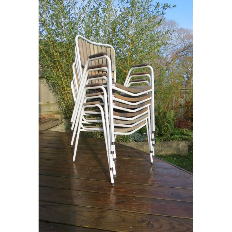 Set of 6 vintage Danish Daneline teak stacking garden chairs