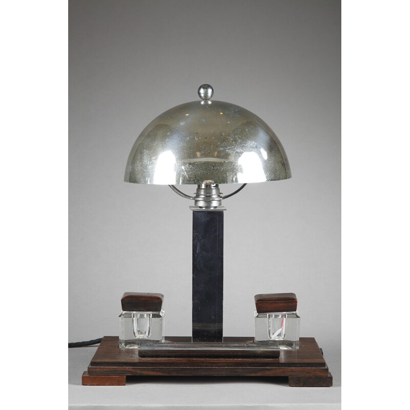 Vintage lamp with Inkwell in metan and Macassar ebony