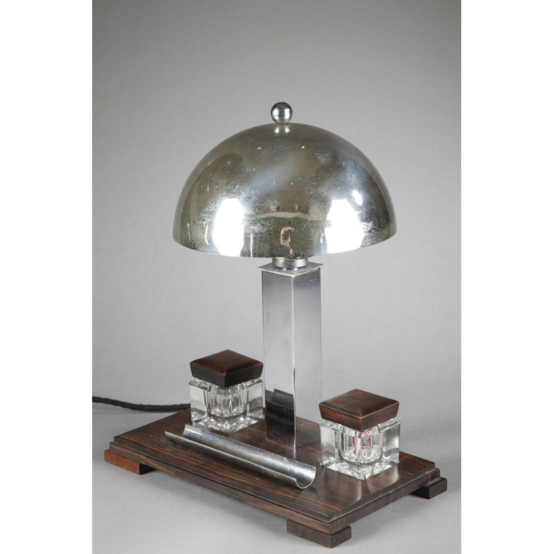 Vintage lamp with Inkwell in metan and Macassar ebony