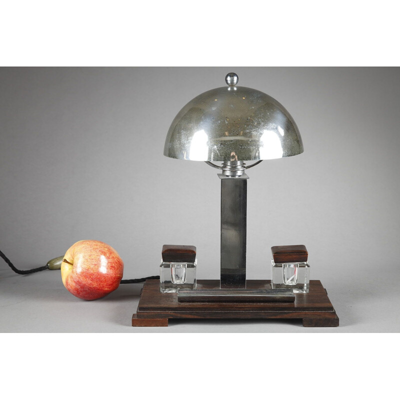 Lampe vintage avec encrier en métan et ébène de Macassar