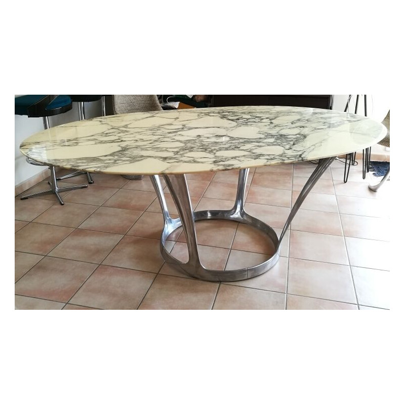 Table in marble arabescato by Michel Charron 1970