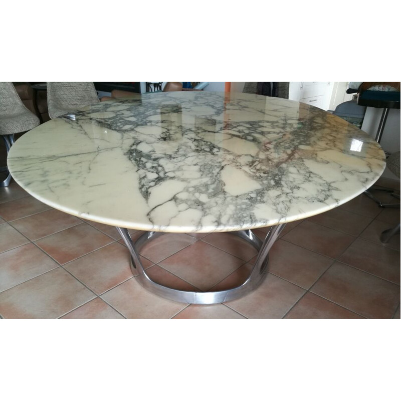 Table in marble arabescato by Michel Charron 1970