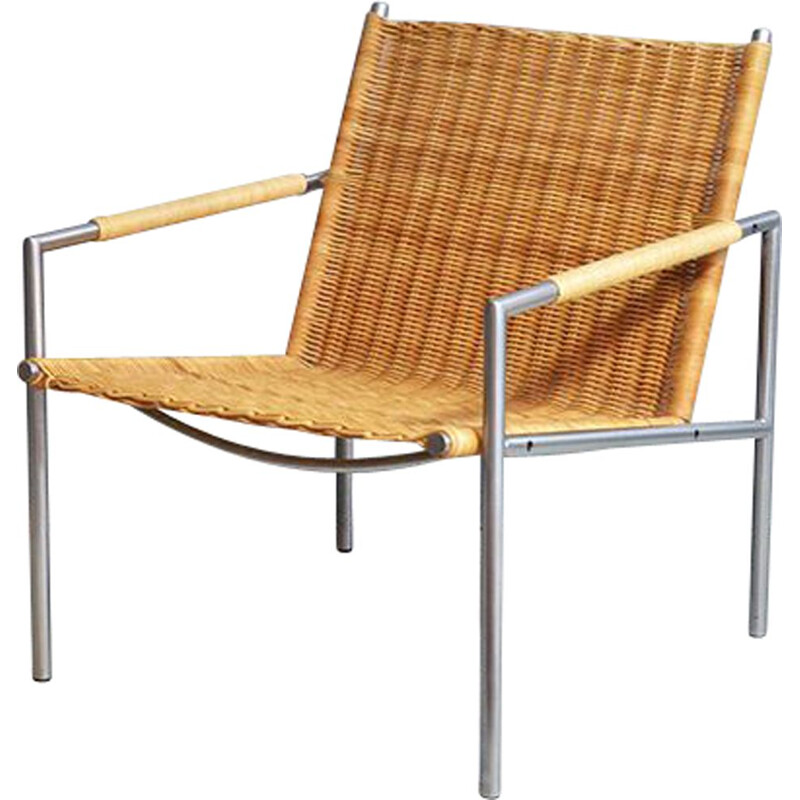 Vintage SZ01 armchair for Spectrum in rattan and metal 1960