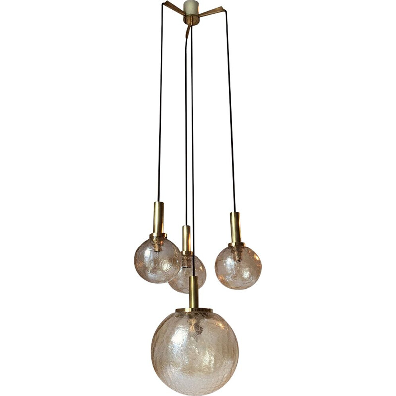 Suspension vintage allemande en verre et laiton 1960