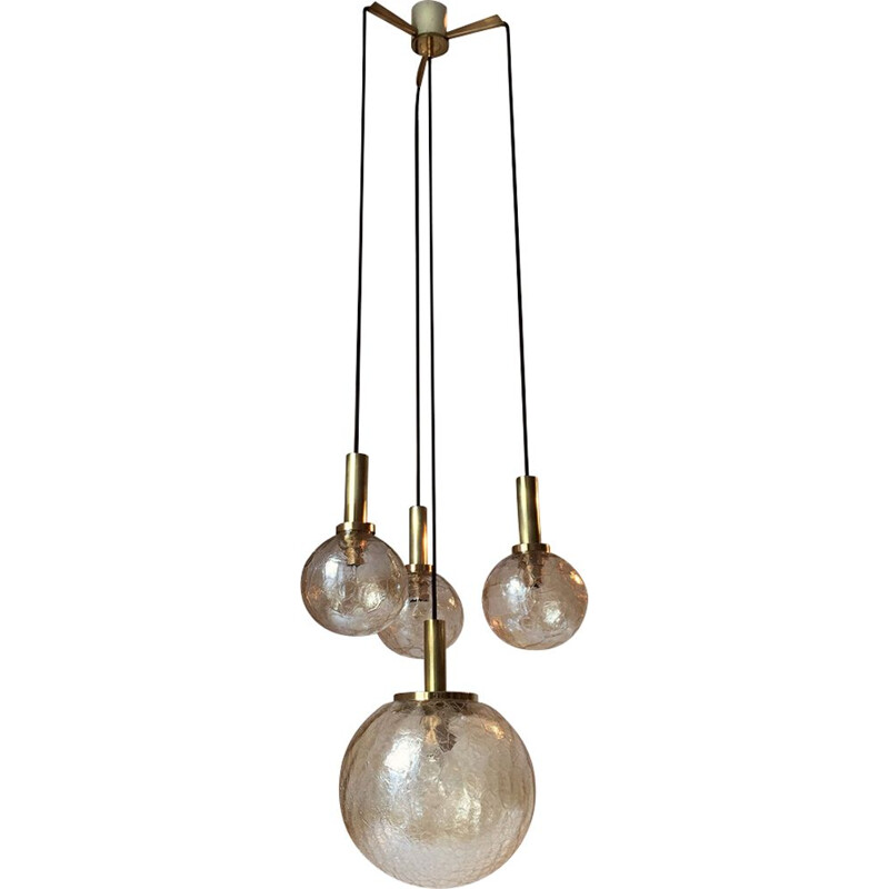 Vintage german hanging lamp in glass and brass 1960