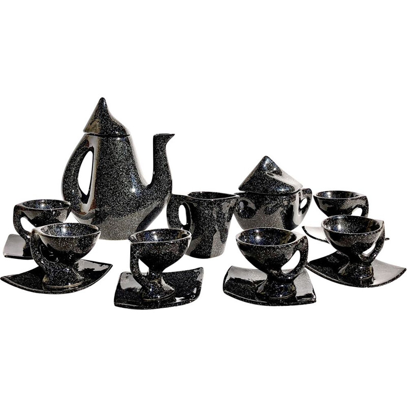 Black tea set in ceramic of Vallauris