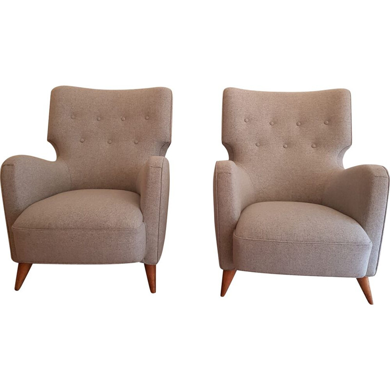 Pair of gray armchairs by Henri Caillon for Erton
